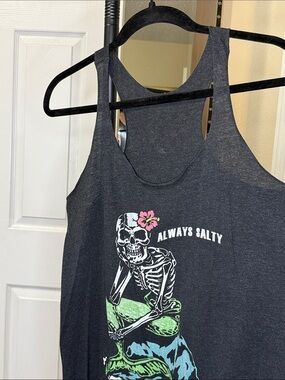 Salt Life Dark Gray Tank Top with Neon Green & Pink Graphic